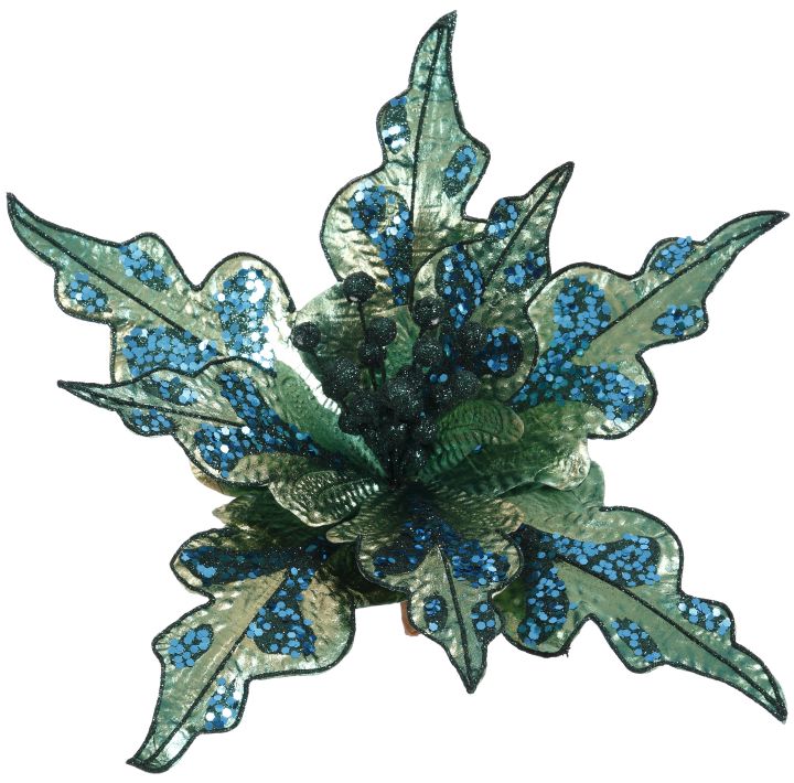 Peacock Poinsettia Clip - 5 Inches
