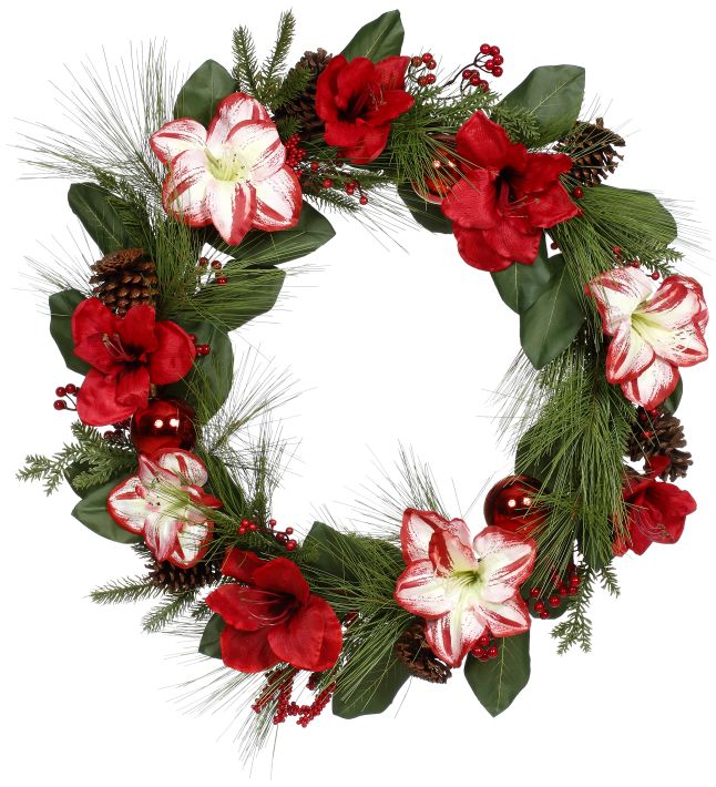 Amaryllis Pine Cone Wreath - 22 Inches