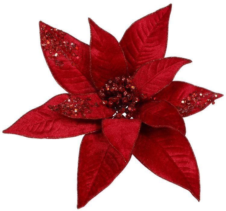 Glittered Poinsettia With Clip - 4.5 Inches