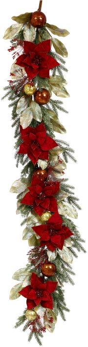 Poinsettia Red Balls Garland - 6 Feet