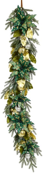 Poinsettia Pine BallsGarland - 6 Feet