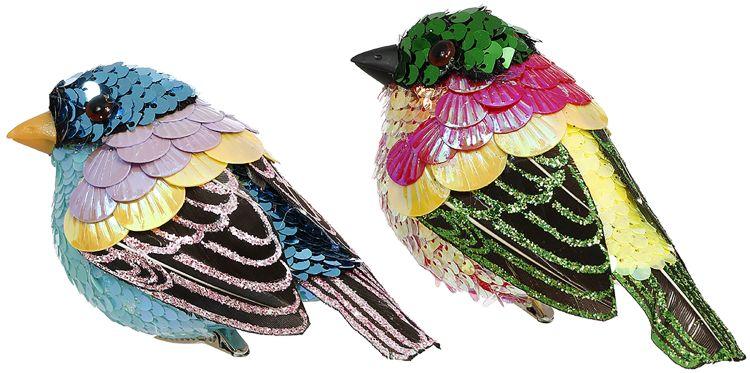 Sequined Bird, Small, Assortment of 2 - 4 x 3 Inches