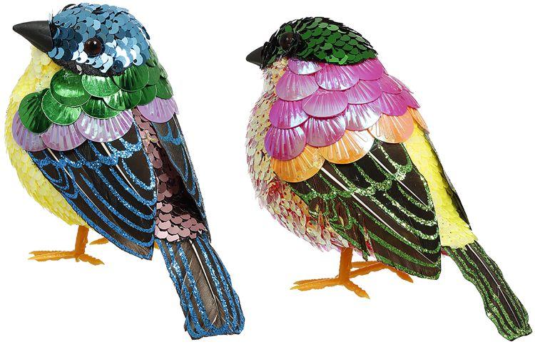 Sequined Bird, Large, Assortment of 2 - 6 x 3 Inches