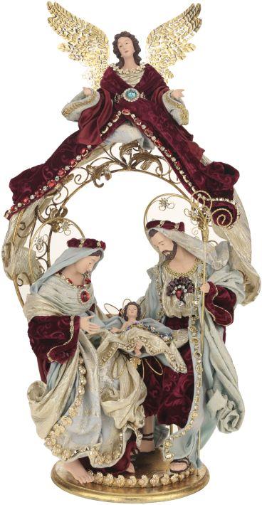 Holy Family with Angel on Creche - 27.5 Inches