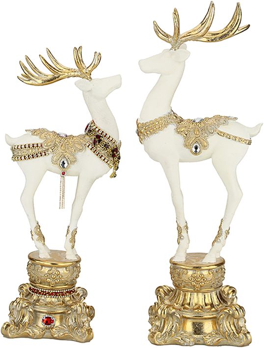 Jeweled Fancy Pedestal Deer, Assortment of 2 - 18 Inches