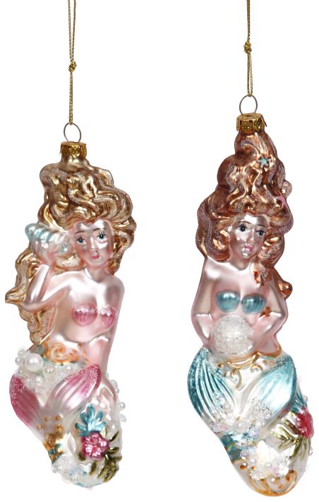 Pearl Mermaid Ornament, Assortment of 2 - 6 Inches