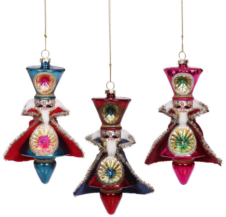 Nutcracker Finial Ornament, Assortment of 3 - 7 Inches