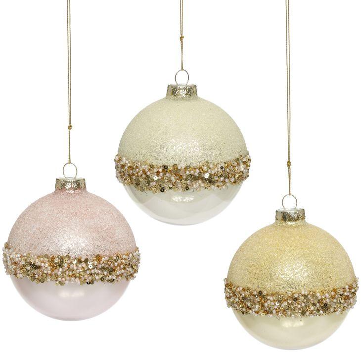 Banded Sequin Ornament, Assortment of 3 - 3.5 Inches