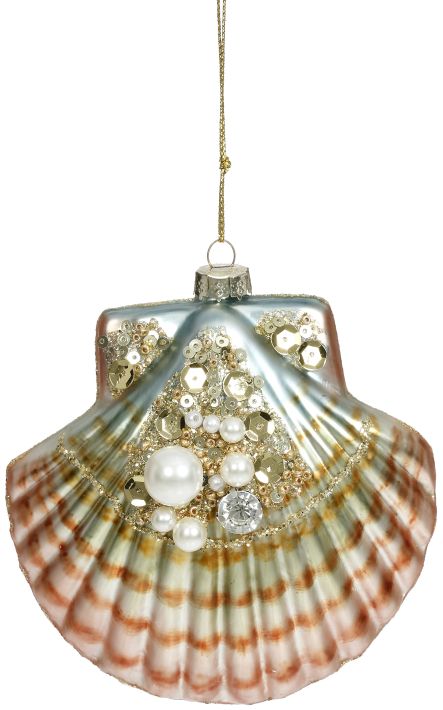 Clam Shell with Jewels Ornament - 4 Inches