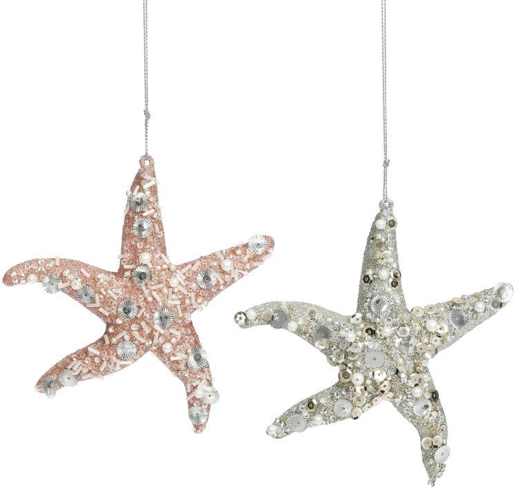 Beaded Starfish Ornament, Assortment of 2 - 5 Inches