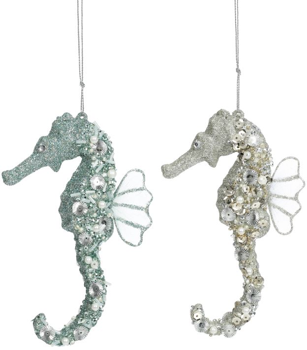 Beaded Seahorse Ornament, Assortment of 2 -6 Inches