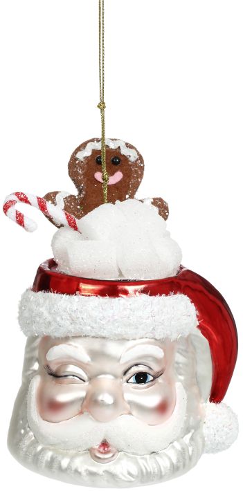 Santa Cup With Gingerbread And Marshmallow Ornament - 5 Inches