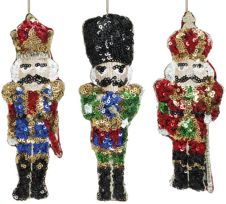 Sequin Nutcracker Ornament, Assortment of 3 -