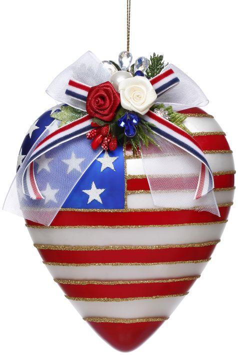 Stars and Stripes Heart Ornament - 6 Inches