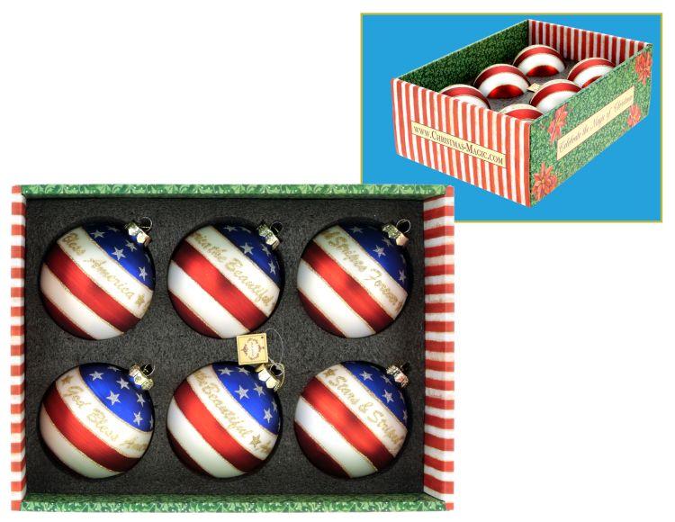 Patriotic Ball Ornament, Box of 6 - 4 Inches