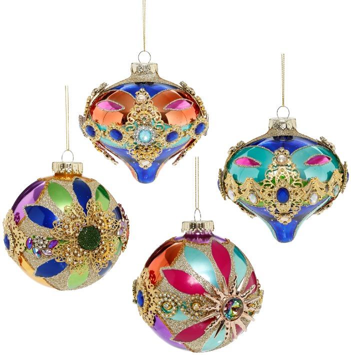 Venetian Jeweled Ornament, Box of 4 - 4 Inches