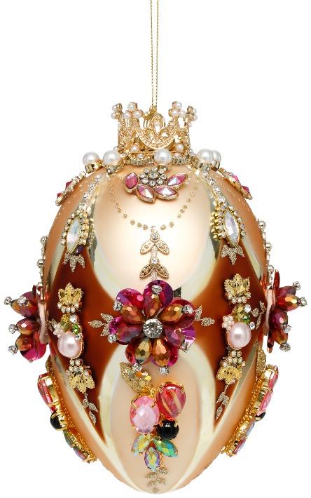 Faberge Jewel Egg Ornament , Gold/Brown  - 7 Inches