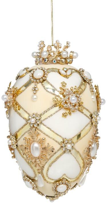 Faberge Jewel Egg Ornament ,White/Cream- 7 Inches