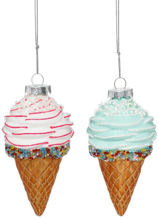 Ice Cream Cone Ornament, Assortment of 2 - 5 Inches