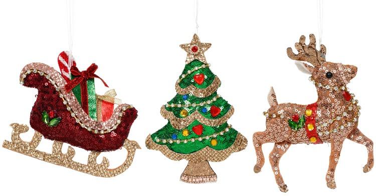 Sequin Christmas Ornament, Assortment of 3 – 5-6 Inches