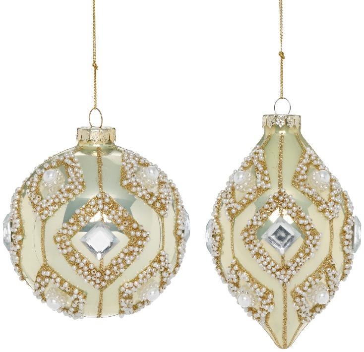 Pearl Bead Diamond Ornament, Box of 6 – 4-5 Inches