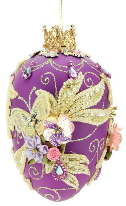 Faberge Jeweled Egg Ornament, Purple- 7 Inches
