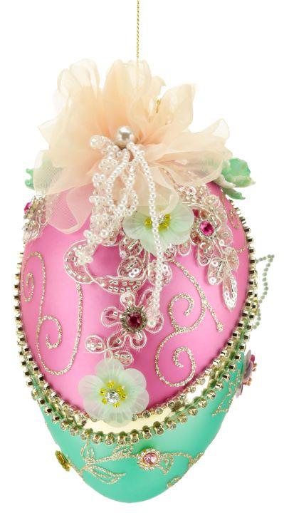 Faberge Jeweled Egg Ornament,Pink/Green - 7 Inches
