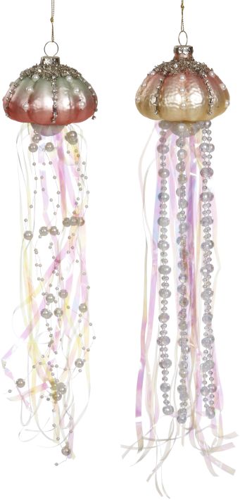 Jeweled Jelly Fish Ornament, Assortment of 2 - 2.5 Inches