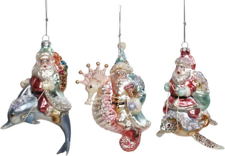 Santa Under the Sea Ornament, Assortment of 3 - 5-6 Inches