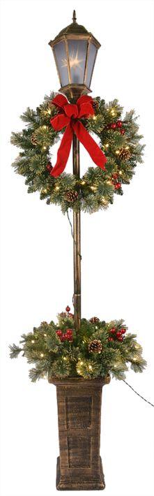 Lighted Christmas Lamp Post with Wreath - 7 Feet