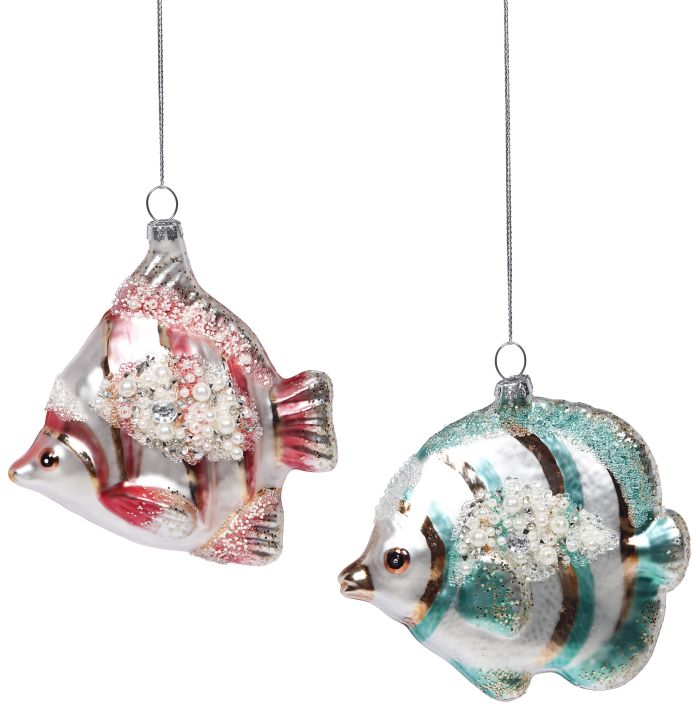 Glittered Tropical Fish Ornament, Assortment of 2 - 5 Inches