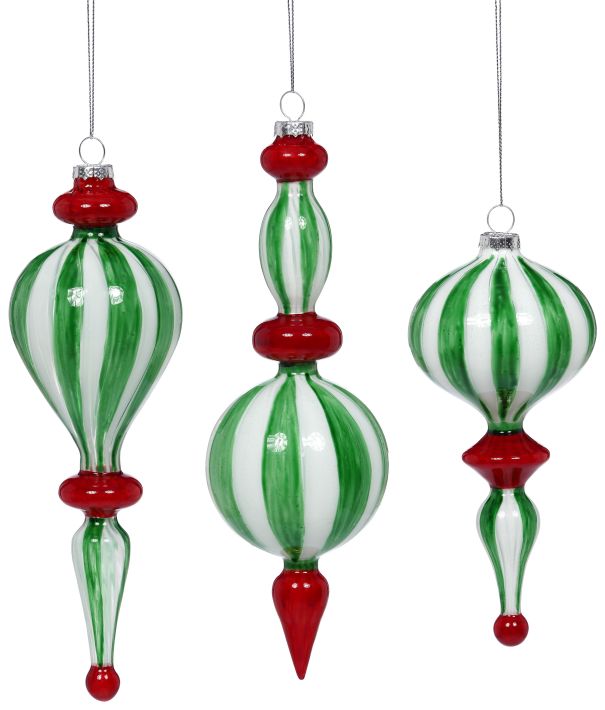 Peppermint Finial Ornament, Assortment of 3 - 7-11 Inches