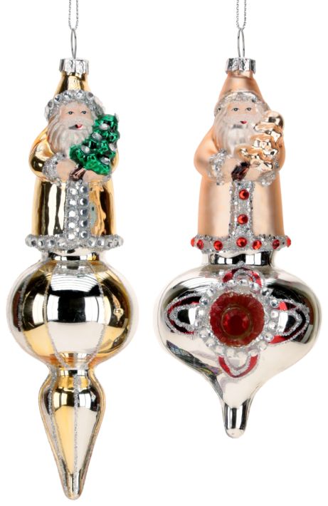 Santa With Christmas Tree Ornament, Assortment of 2 - 6-7 Inches