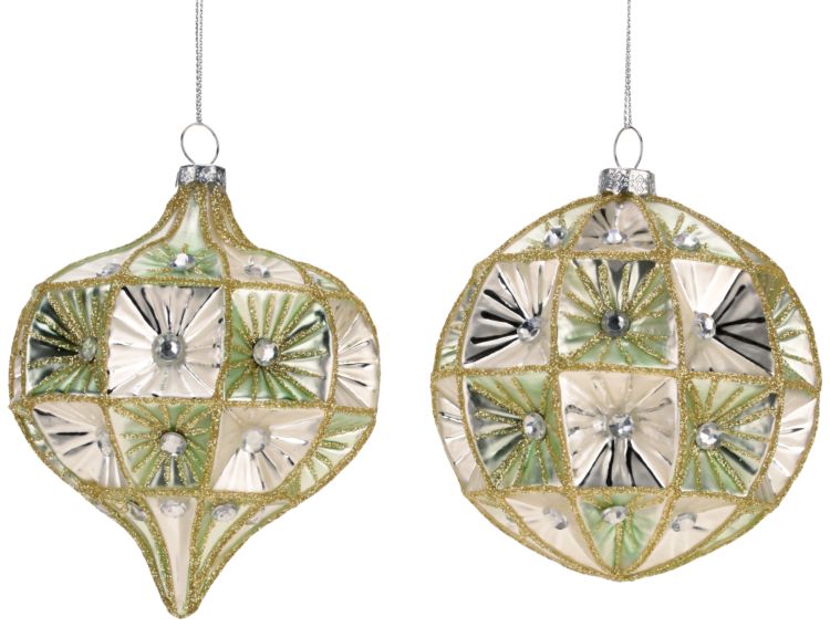 Vintage Jewel Ornament, Assortment of 2 - 4 Inches