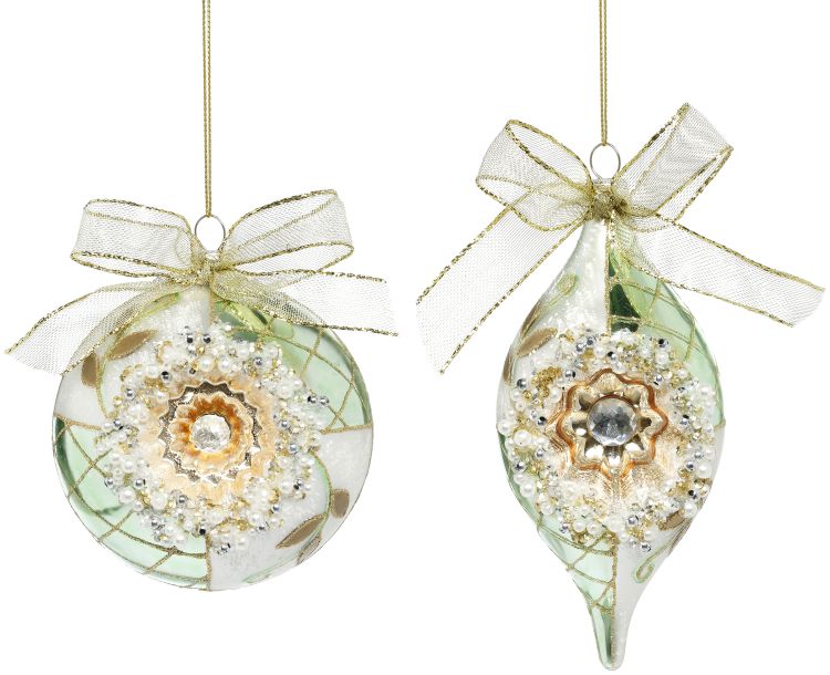 Ribboned Pearl Ornament, Assortment of 2 - 5-6 Inches