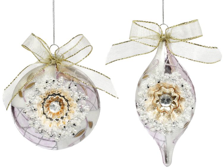 Ribboned Pearl Ornament, Assortment of 2 - 5-6 Inches