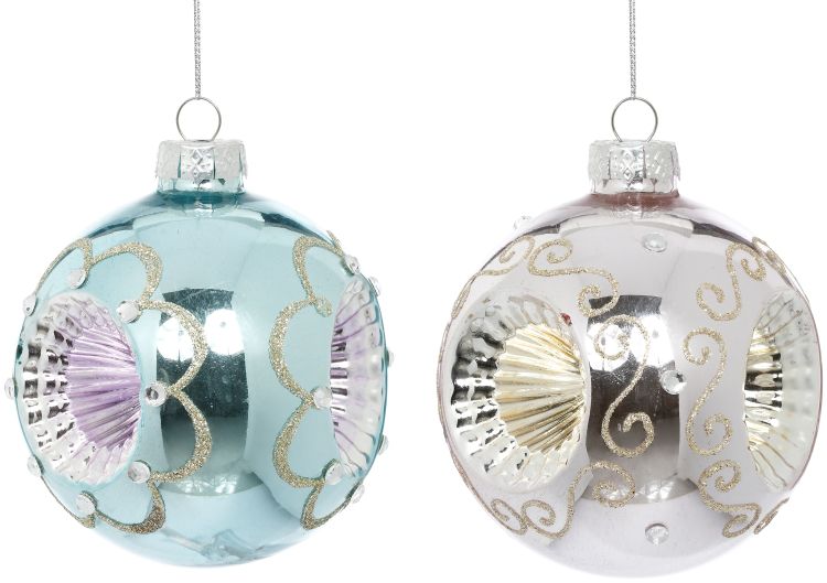 Retro Ball Ornament, Assortment of 2 - 4 Inches