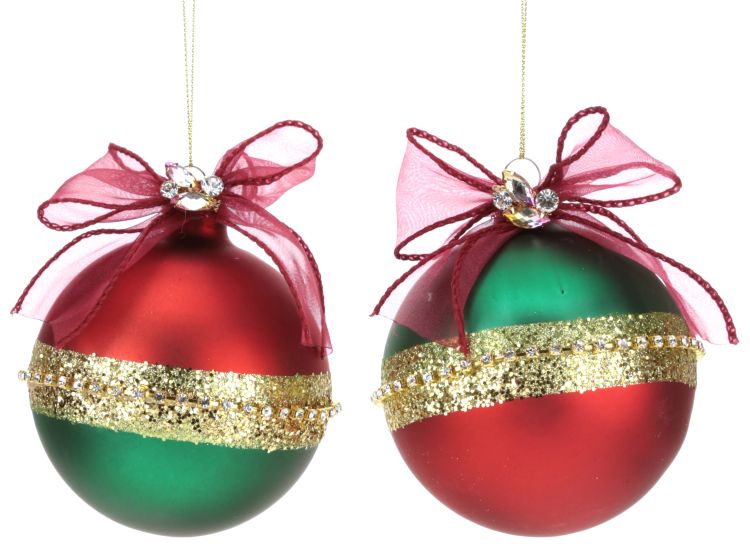 Traditional Ribbon Ball Ornament, Assortment of 2 - 4 Inches