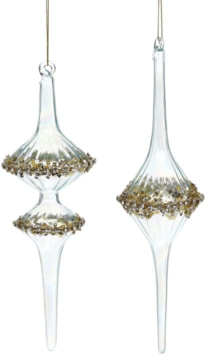 Crystal Glittered Fluted Ornament, Assortment of 2 - 9-10 Inches