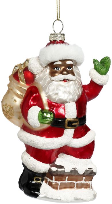 African American Waving Santa Ornament - 6 Inches