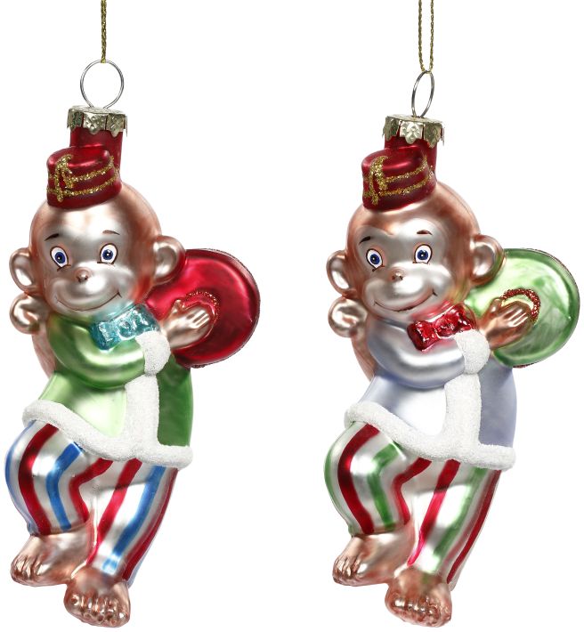 Festive Monkey Ornament, Assortment of 2 - 5 Inches