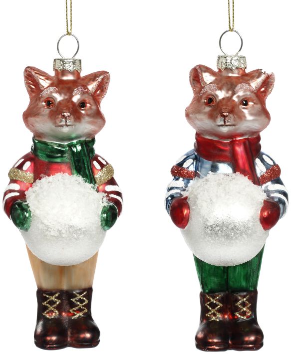 Festive Fox Ornament, Assortment of 2 - 5 Inches