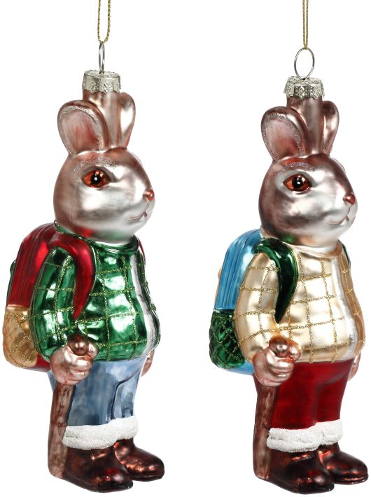 Festive Rabbit Ornament, Assortment of 2- 6 Inches