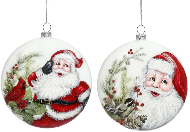 Santa Berry Disc Ornament, Assortment of 2 - 5 Inches