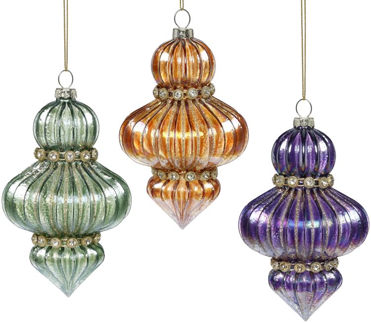 Jeweled Drop Ornament, Assortment of 3 - 5 Inches