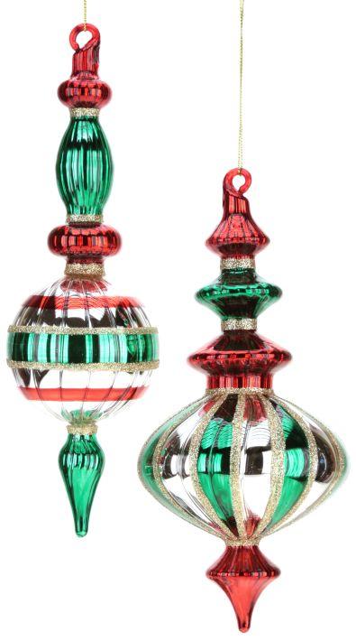 Traditional Christmas Finial Ornament, Assortment of 2 - 10 Inches