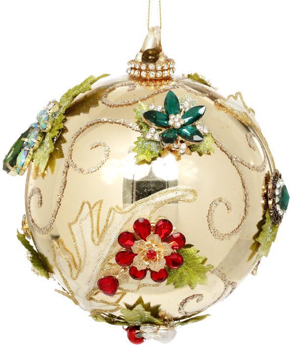 Jeweled Ball Ornament, Gold - 5 Inches