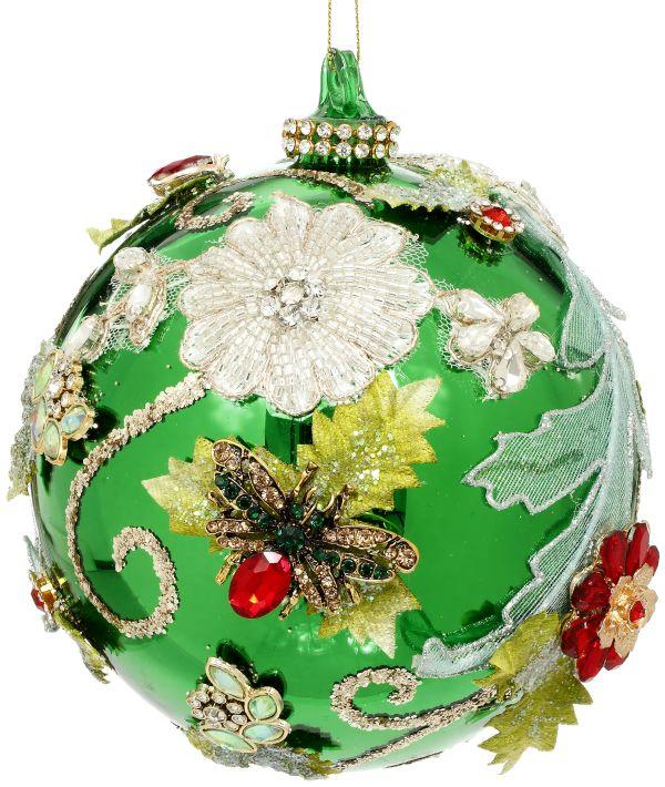 Jeweled Ball Ornament, Green - 5 Inches