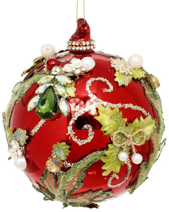 Jeweled Ball Ornament, Red - 5 Inches