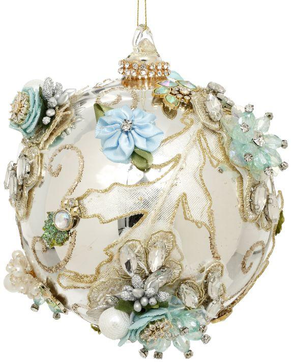 Jeweled Ball Ornament, Blue Silver - 5 Inches